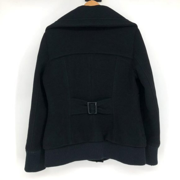 Soia and Kyo Black Wool blend Asymmetrical Buttoned Pea Coat womens Medium - Picture 2 of 15